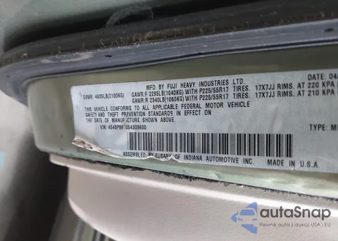 2005 Subaru Outback 3.0R L.l. Bean Edition z USA, uszkodzony, nr VIN 4S4BP86C054309600